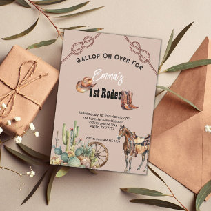 Invitation Rose rose 1er Rodéo Cowgirl Anniversaire