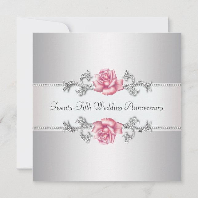 Invitation Rose rose argent 25e anniversaire Mariage (Devant)