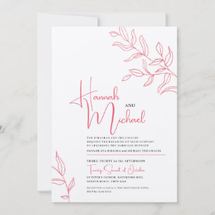 Invitation Rose rose blanc branche feuille croquis mariage
