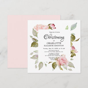 Invitation Rose rose Botanique Carré Christening