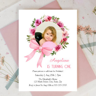 Invitation Rose rose Bow Floral Wreath Photo Anniversaire