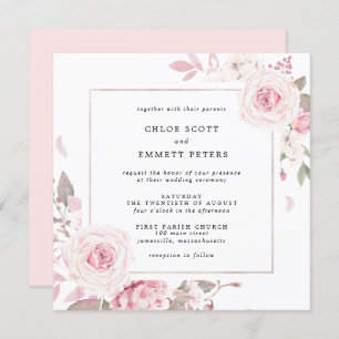 Invitation Rose rose Carré Mariage