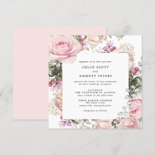 Invitation Rose rose Carré Mariage
