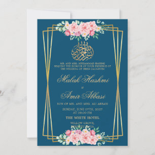 Invitation Rose rose classique Bleu islamique mariage musulma
