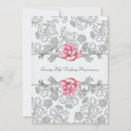 Invitation Rose rose damask argent 25e anniversaire de mariag