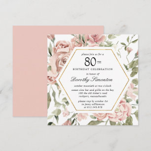 Invitation Rose rose Dusty Floral 80e anniversaire