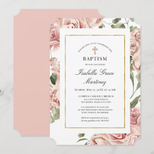 Invitation Rose rose Dusty Floral Élégant Baptême