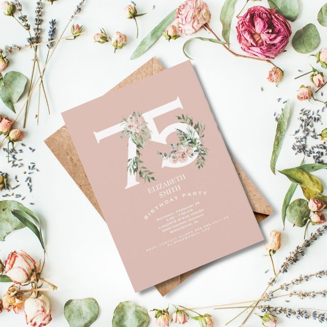 Invitation Rose rose Elégante 75ème Blush Anniversaire (Créateur téléchargé)