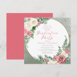 Invitation Rose rose élégante | Cadre doré pour fête de remis