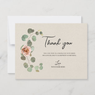 Invitation Rose rose et cœur d'eucalyptus Merci rustique