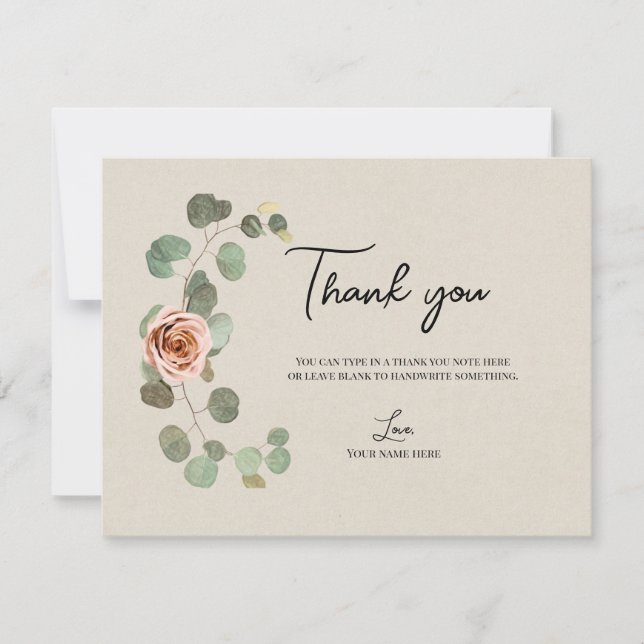 Invitation Rose rose et Eucalyptus Coeur Merci rustique (Devant)