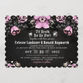Invitation Rose rose et noir gothique et Mariage de skeletons