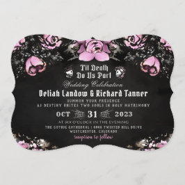 Invitation Rose rose et noir gothique et Mariage de skeletons