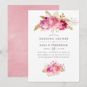 Invitation Rose rose et or Aquarelle Wedding shower invitatio