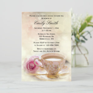 Invitation Rose rose et Teacup Elégant thé à la Fête des ma