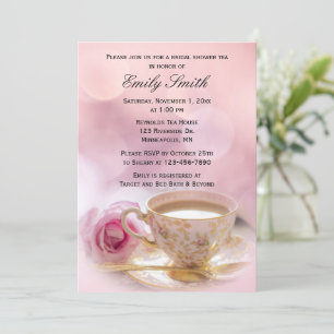 Invitation Rose rose et Teacup   Thé de Fête des mariées