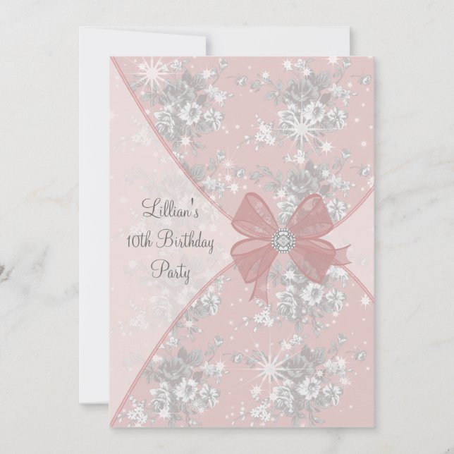 Invitation Rose rose étincelle Filles Anniversaire Fête Invit (Devant)