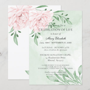 Invitation Rose Rose Eucalyptus Foliage Célébration De La Vie