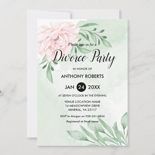 Invitation Rose rose Eucalyptus Folio Divorce Party (Devant)