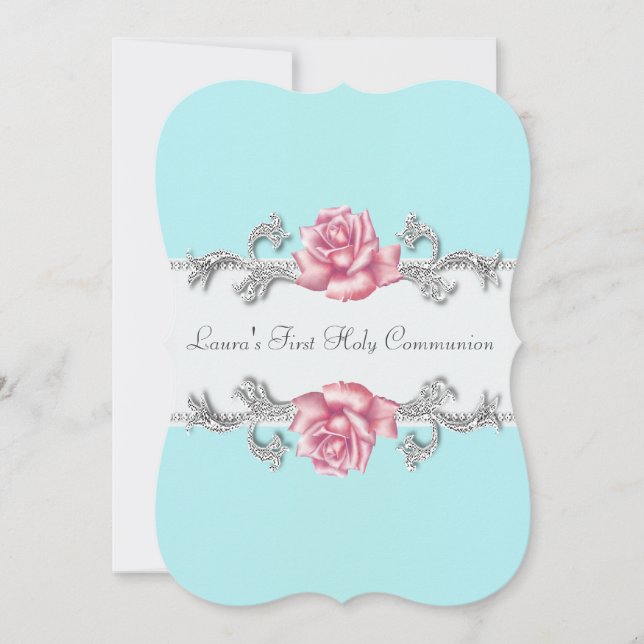 Invitation Rose Rose Filles Turquoises Turquoise Première com (Devant)