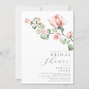 Invitation Rose rose Floral Élégant Fête des mariées minimale