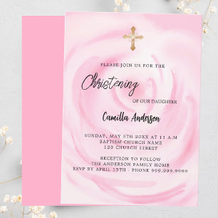 Invitation Rose rose floral fille luxe Christening