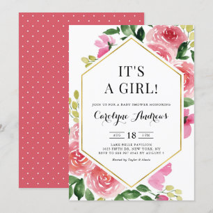 Invitation Rose Rose Floral Gold Foil C'est un Baby shower fi