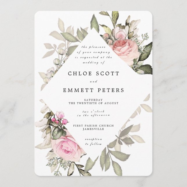 Invitation Rose Rose Floral Moderne Mariage (Devant)