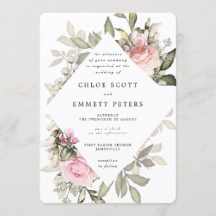 Invitation Rose Rose Floral Moderne Mariage