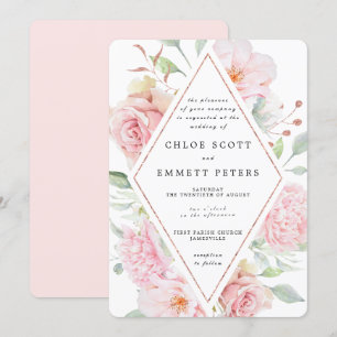 Invitation Rose Rose Floral Moderne Mariage