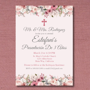 Invitation Rose Rose Girl Presentación De 3 Años