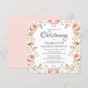 Invitation Rose Rose Gold Botanical Christening