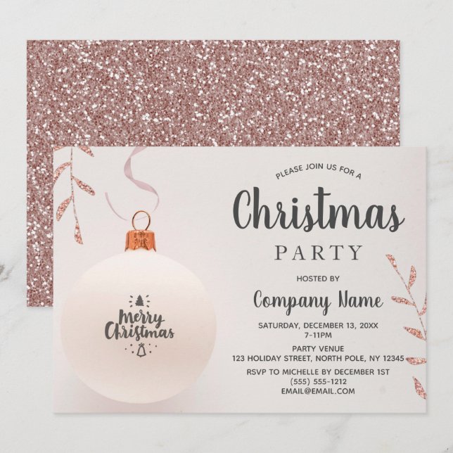 Invitation Rose Rose Gold Parties scintillant Corporate Holid (Devant / Derrière)