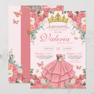 Invitation Rose Rose Gold Princess Butterfly Quinceanera