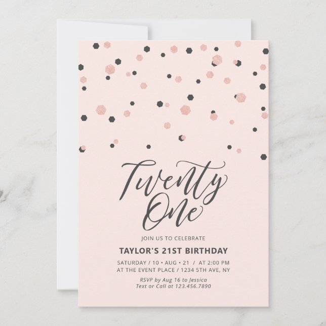 Invitation Rose & Rose Gold Vingt et un fête d'anniversaire 2 (Devant)