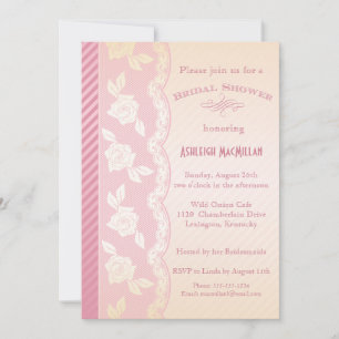 Invitation Rose rose, ivoire Floral dentelle Fête des mariées