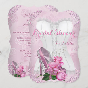 Invitation Rose rose mariage talon haut floral damas