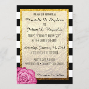 Invitation Rose rose moderne Faux Or Foil Mariage rayé