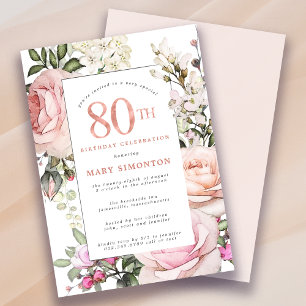 Invitation Rose rose pâle Fleur 80e anniversaire