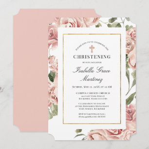 Invitation Rose rose pâle Floral Élégant Christening