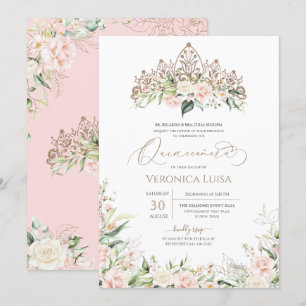Invitation Rose rose pâle Rose Floral Élégante Quinceanera