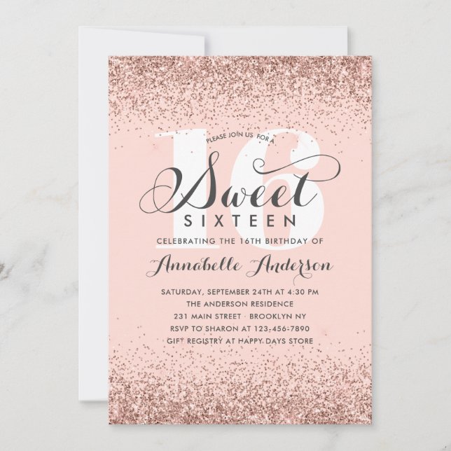 Invitation Rose Rose Parties scintillant or étincelante doux  (Devant)