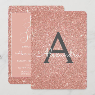 Invitation Rose - Rose Parties scintillant or Sweet sixteen A