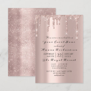 Invitation Rose rose pastel Poudre diamant brillant métal
