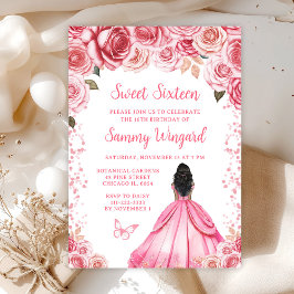 Invitation Rose rose Peau foncée Princesse Sweet sixteen