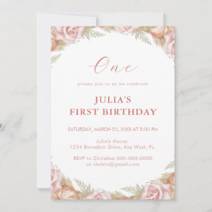 Invitation Rose rose Premier anniversaire