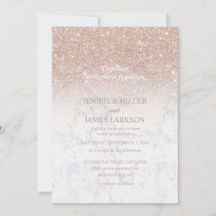 Invitation Rose rose rose or parties scintillant marbre blanc