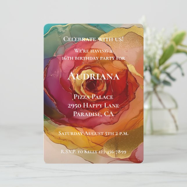 Invitation Rose rose rose rose Jaune Floral Anniversaire (Debout devant)