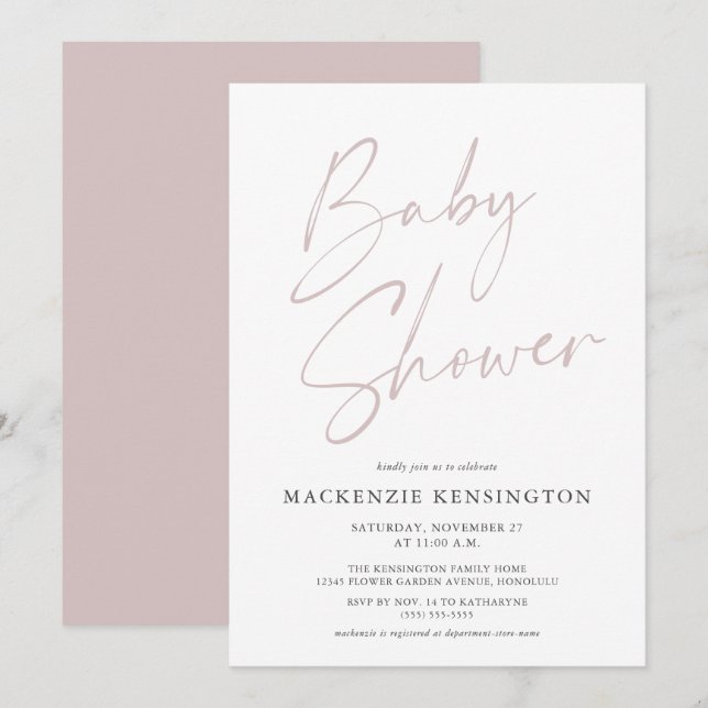 Invitation Rose rose rose rose rose moderne bébé fille douche (Devant / Derrière)