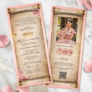 Invitation Rose rose rose vierge Or Mis Quince Défilement pho